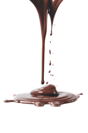Chocolate splash, liquid chocolate pouring on solid white background, AI generative design elementの素材