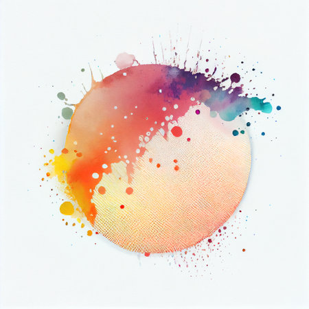 Watercolor spot, circular multicolor paint splatter, splash, Generative AIの素材