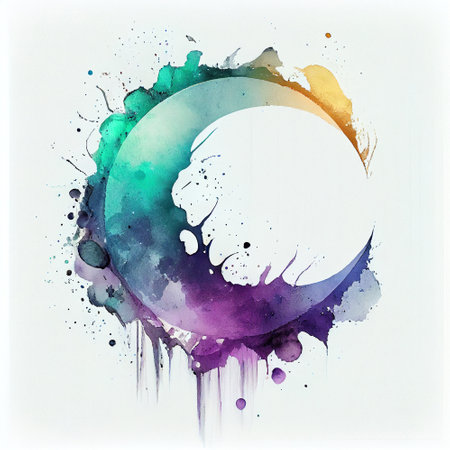 Watercolor spot, circular, crescent, semi-sircular multicolor paint splash, splatter Generative AIの素材