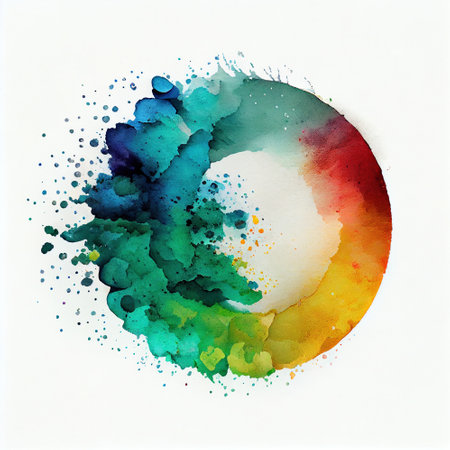 Watercolor spot, circular multicolor paint splatter, splash, Generative AIの素材