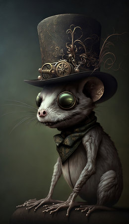 Skeletal mouse character, skinny and spooky, in top hat and Halloween fancy dress, AI generativeの素材