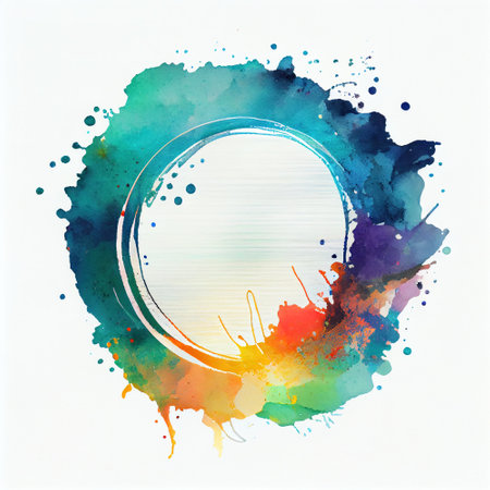 Watercolor spot, circular multicolor paint splatter, splash, Generative AIの素材