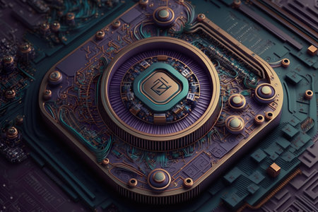 Elements of imaginary computer technology, details of surreal computer cpu. Generative Aiの素材