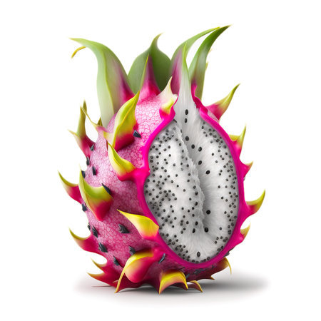 Tasty pink pitaya, dragon fruit isolated on white background with shadow, AI generativeの素材