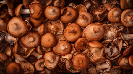Shiitake or shitake mushrooms, flat lay or top view, AI generativeの素材