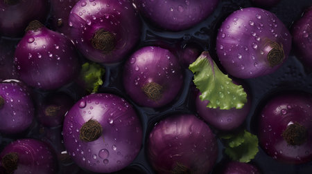 Purple colrabi on black, flat lay or top view, AI generativeの素材
