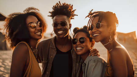 Diverse group of friends, smiling and laughing together, young and active teenagers, AI generativeの素材