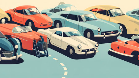 Classic cars, automotive history, vintage models, retro aesthetics and timeless design, AI generative nostalgic illustrationの素材