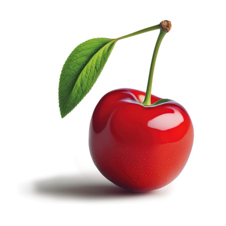 Tasty cherry isolated on white background with shadow, AI generativeの素材