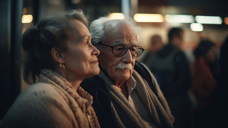 A family gathering to reunite or say goodbye at a train station, with a backdrop of busy commuters, bustling activity and emotion-filled moments. AI Generativeの素材