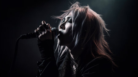 Portrait of visual kei artist rocker on stage, AI generative imageの素材