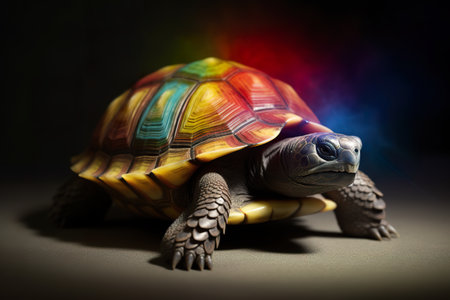 Beautiful rainbow colored tortoise, small multicolor fantasy insect, AI generative magic creatureの素材