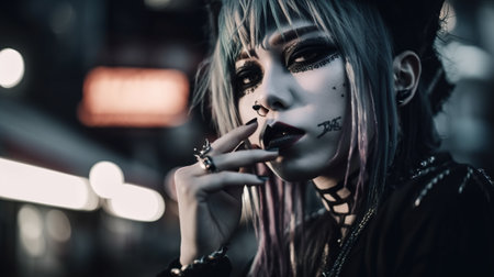 Portrait of visual kei artist rocker on stage, AI generative imageの素材