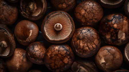 Shiitake or shitake mushrooms, flat lay or top view, AI generativeの素材
