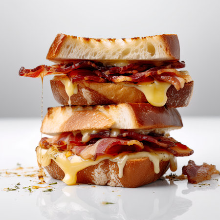 A close up of a sandwich with bacon and cheese. AI generative.の素材