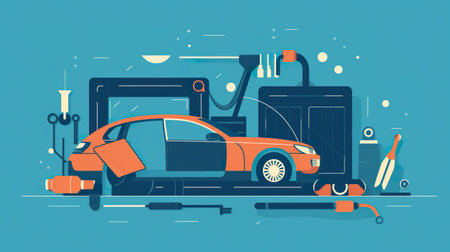 A car is being worked on by a mechanic. AI generative.の素材