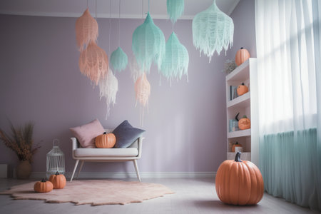 AI generative Halloween display in pastel colors.の素材
