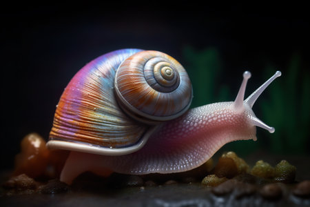 Beautiful rainbow colored snail, small multicolor decorative figurine, AI generative illustrationの素材