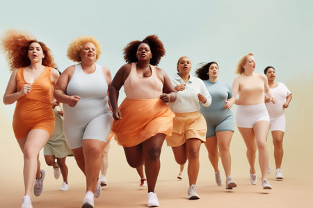 A group of women running in a line. AI generative.の素材
