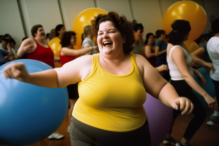 A woman in a yellow tank top holding a blue ball. AI generative.の素材