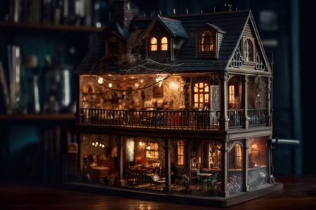 A doll house with a balcony and a balcony. AI generative.の素材