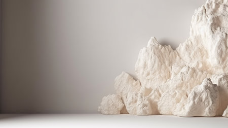 Monochromatic mockup, empty stage with rock background. Natural stones and rocks, white yellow sandstone, limestone backdrop with copy-space. Generative AI place for beauty product, parfume, alcohol.の素材