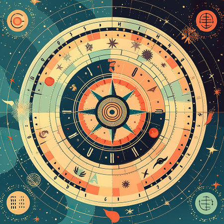 A clock that is in the middle of a circle. Generative AI.の素材