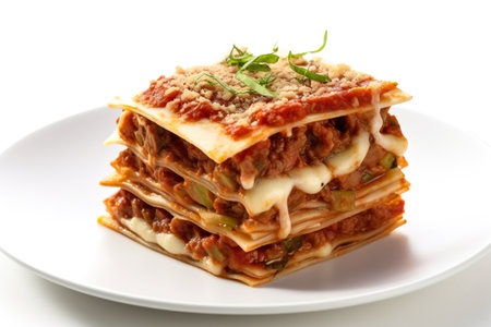 A stack of lasagna stacked on top of each other. Generative AI.の素材