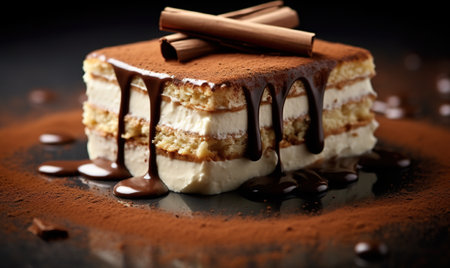 Tiramisu - dessert made with coffee and layered with mascarpone cheese. Generative AI.の素材