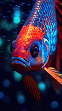 A close up of a fish in a tank. Generative AI.の素材