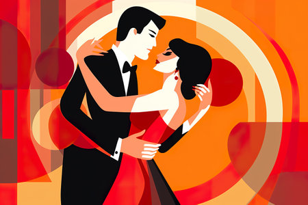 A man and a woman in a red dress. Generative AI.の素材