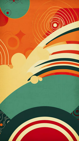 A picture of a colorful background with circles and waves. Generative AI.の素材