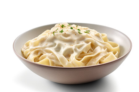 Fettuccine Alfredo, pasta in a creamy sauce made with butter and Parmesan cheese, Generative AI.の素材