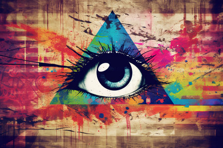 A painting of an eye with splats on it. Generative AI.の素材