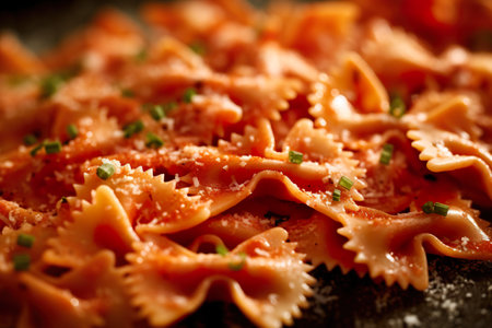 Farfalle alla vodka, bowtie pasta in a creamy tomato and vodka sauce. Generative AI.の素材