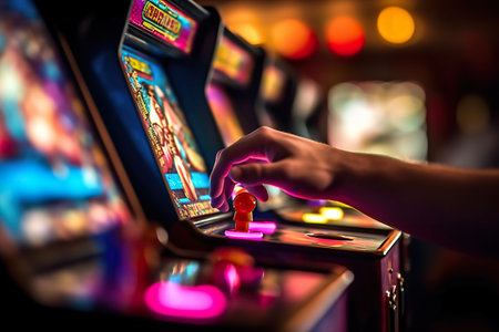 A person playing a game on a slot machine. Generative AI.の素材