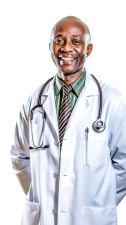 A man in a white lab coat and tie. Generative AI.の素材