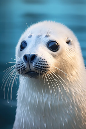 Fluffy white sea seal pup, closeup, AI generative imageの素材