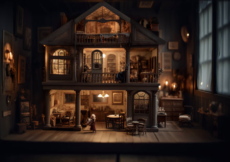 A doll house with a lot of furniture in it. AI generative.の素材