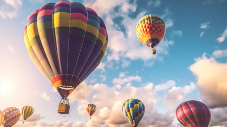 A group of hot air balloons flying in the sky. Generative AI.の素材