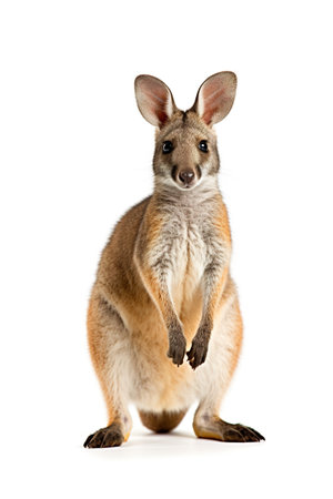 A close up of a kangaroo standing on its hind legs. Generative AI. Friendly vallaby.の素材