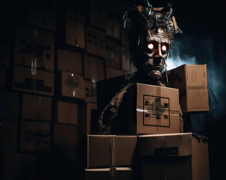 A man in a costume with a box in front of him. AI generative.の素材