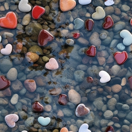 A river filled with lots of different colored rocks. Generative AI.の素材
