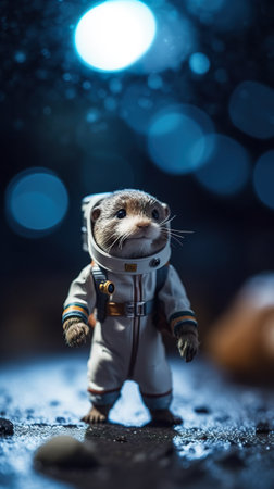 A toy ferret dressed in a space suit. Generative AI.の素材