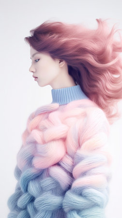 A woman with pink and blue dyed hair. Generative AI.の素材