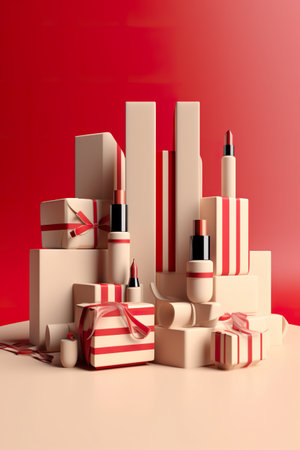 A group of cosmetics products sitting on top of a table. Generative AI.の素材