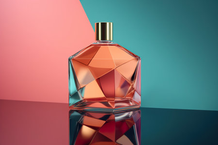 A bottle of perfume sitting on top of a table. Generative AI.の素材