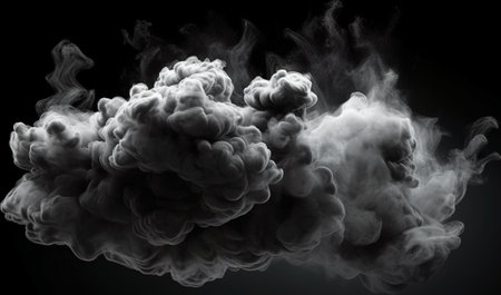 A cloud of smoke on a black background. Generative AI.の素材