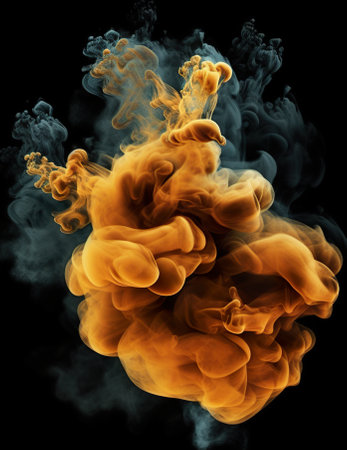A close up of a cloud of smoke on a black background. Generative AI.の素材