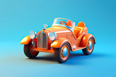 An orange toy car on a blue background. Generative AI.の素材